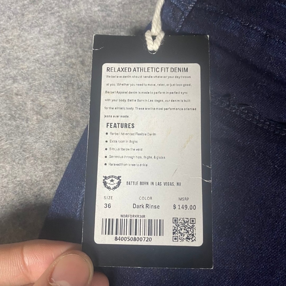 Barbell Apparel Performance Dark Denim Relaxed Athletic Fit Jeans Mens 36x34 NWT - Picture 7 of 8